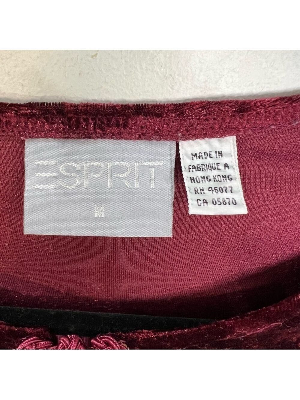 90s Y2K Esprit crushed velour burgundy minimalist top M - Picture 8 of 8